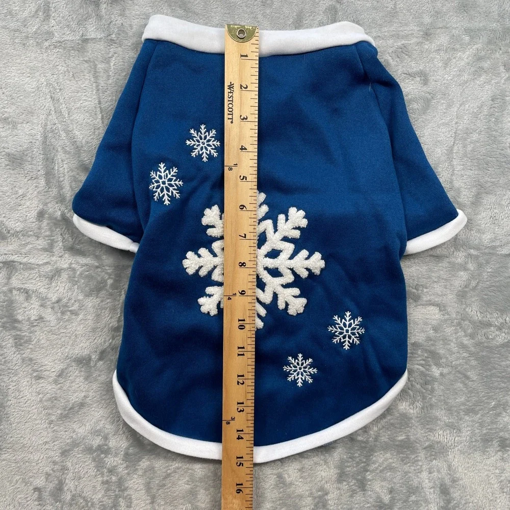 Blue Snowflake Dog Sweatshirt Pet Winter Warm Apparel Size M